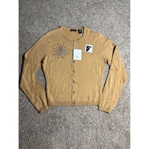 Moda International Silk Cashmere Rhinestone Cardigan Tan Camel Small NWT